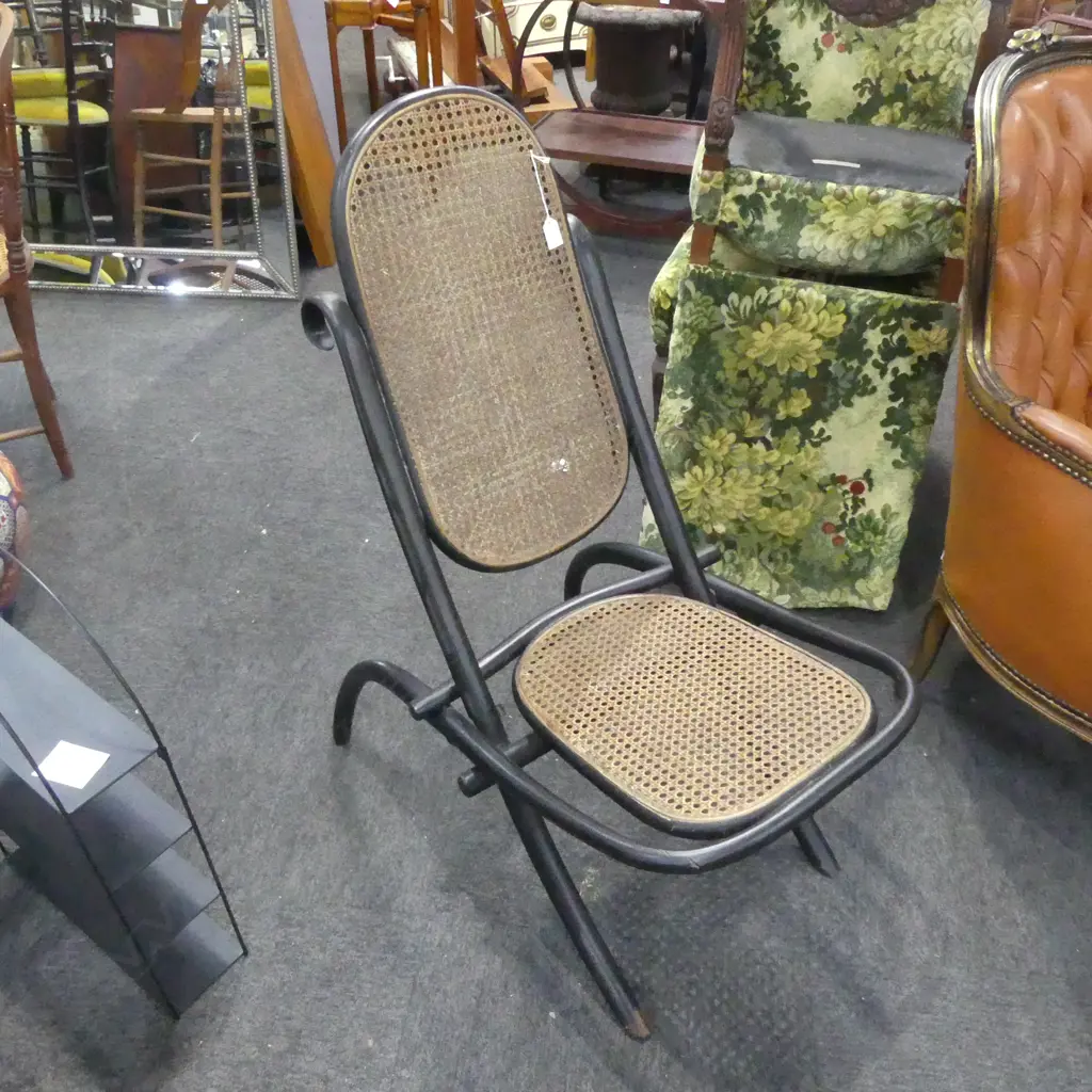 EBONISED BENTWOOD WICKER FOLDING CHAIR  Image 1++