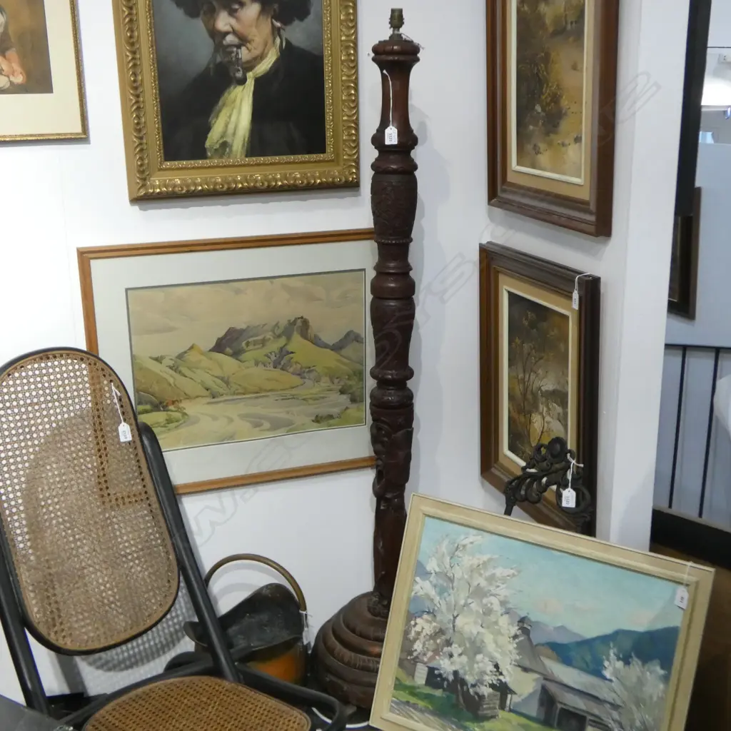 ORIENTAL CARVED WOODEN STANDARD LAMP BASE ONLY H.1580mm Image 1++