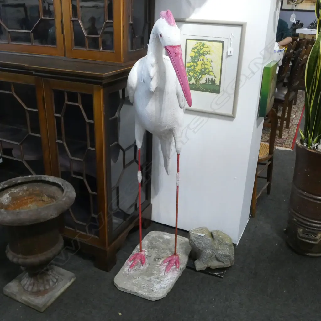 LARGE CRANE SCULPTURE; CONCRETE & REBAR, H.1300mm Image 1++