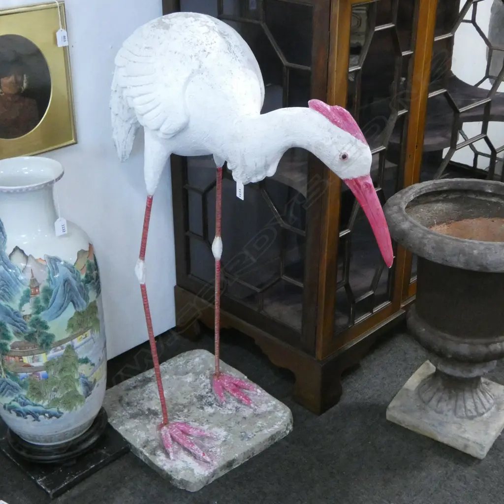 LARGE CRANE SCULPTURE; CONCRETE & REBAR, H.930mm Image 1++