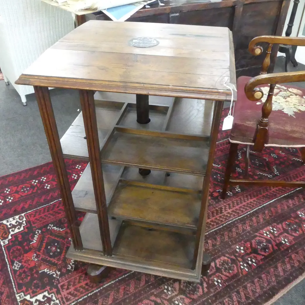 OAK & PINE REVOLVING BOOKCASE - TIMBER SALVAGED FROM HMS FOUDROYANT 1799 NELSONS FLAGSHIP 520x520x900mm Image 1++