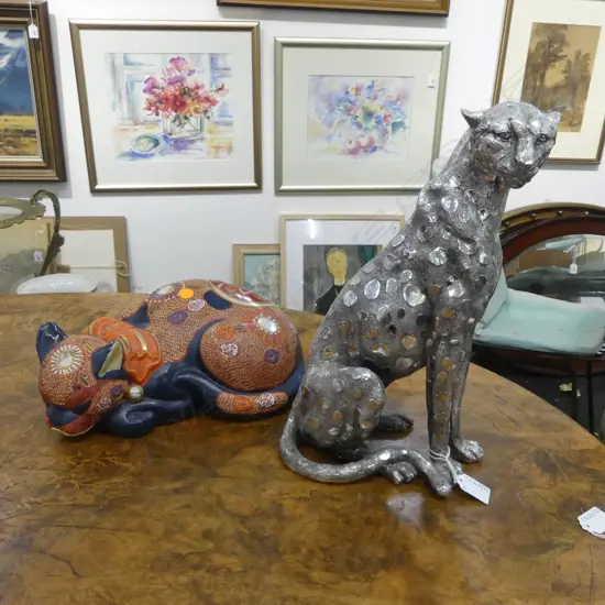 SATSUMA CAT + SILVER RESIN CHEETAH H.370mm