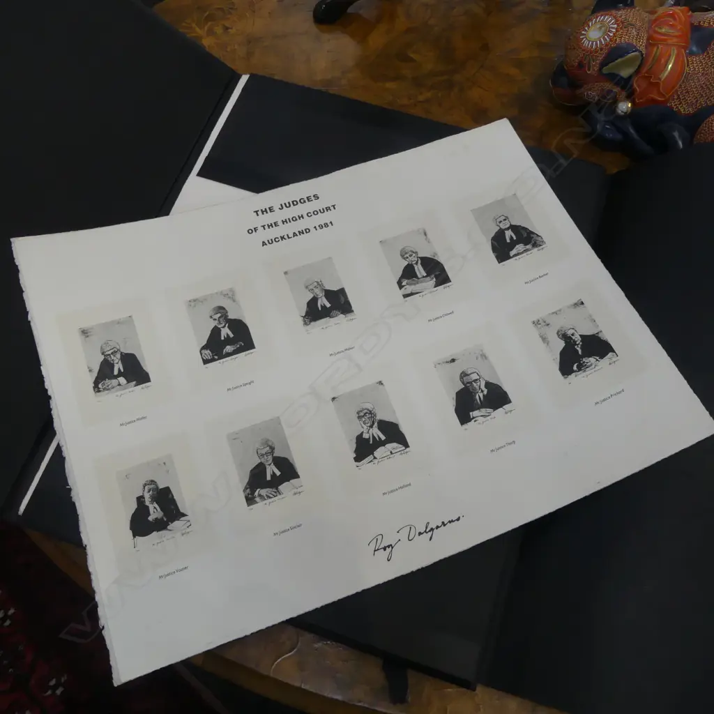 ROY DALGARNO 'THE JUDGES OF THE AUCKLAND HIGH COURT 1981'  10 ENGRAVINGS + COVER SHEET IN FOLIO 86/100 520x400mm Image 1++