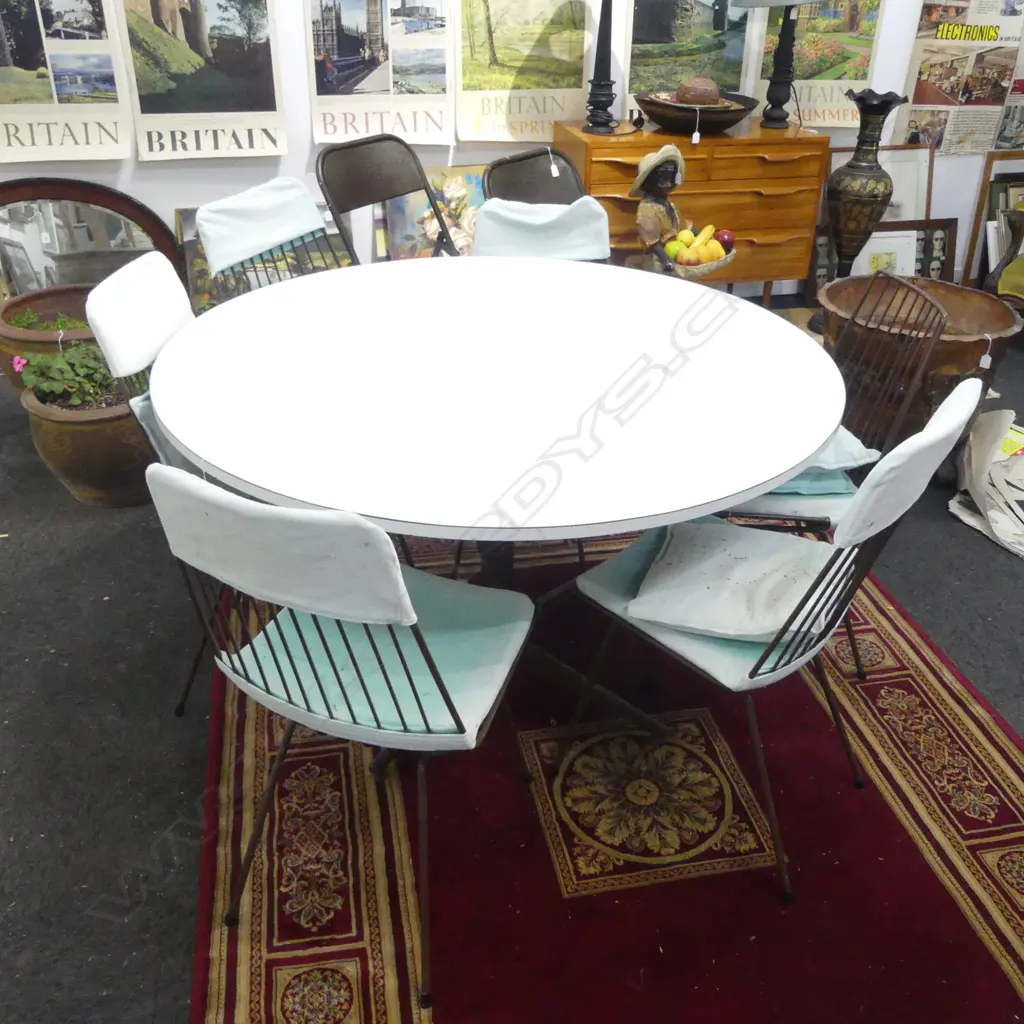 RETRO TABLE 1215mm dia & 6 CHAIRS Image 1++