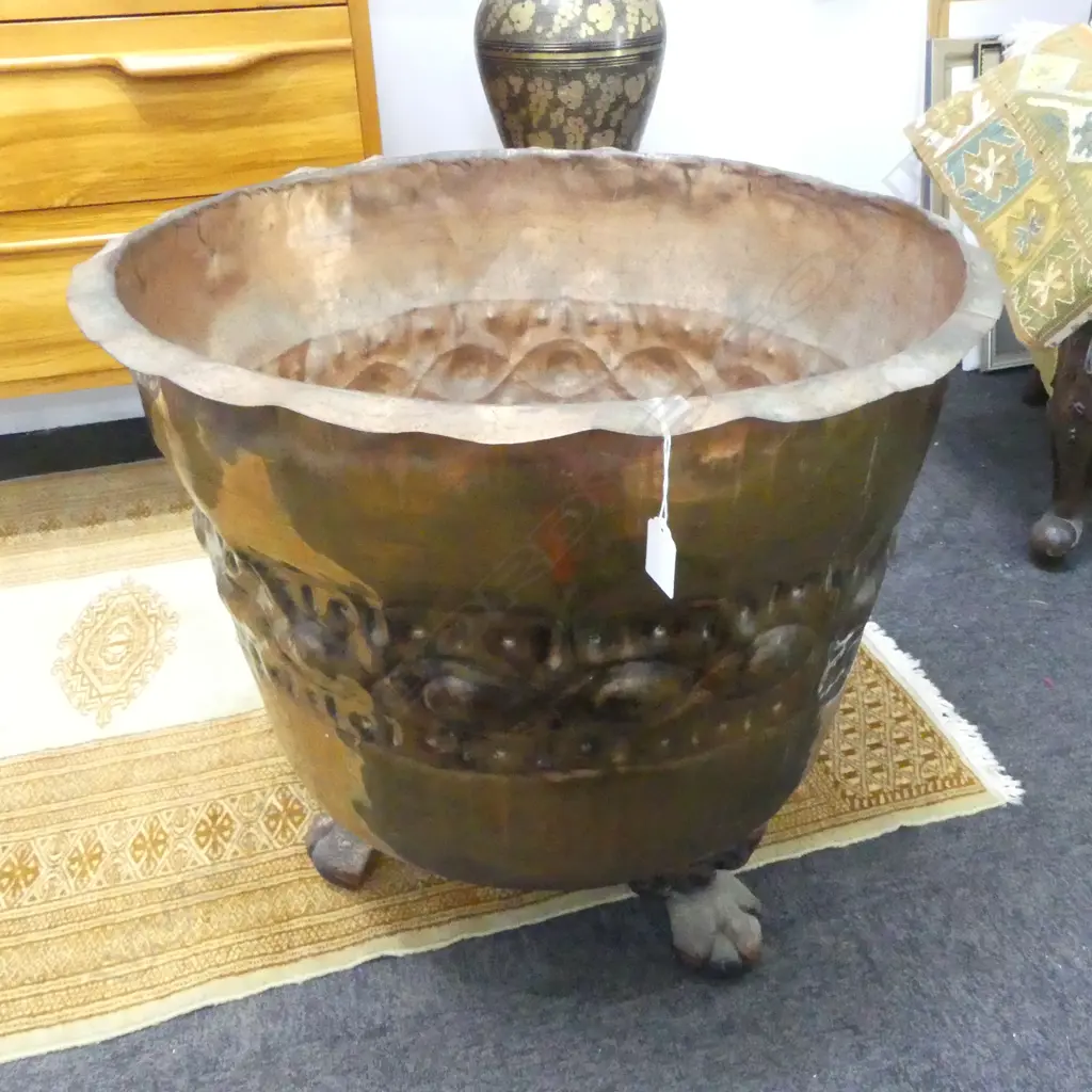 OLD WASH HOUSE COPPER with old bath legs attached Embossed Arts & Crafts band Dia.550mm Image 1++
