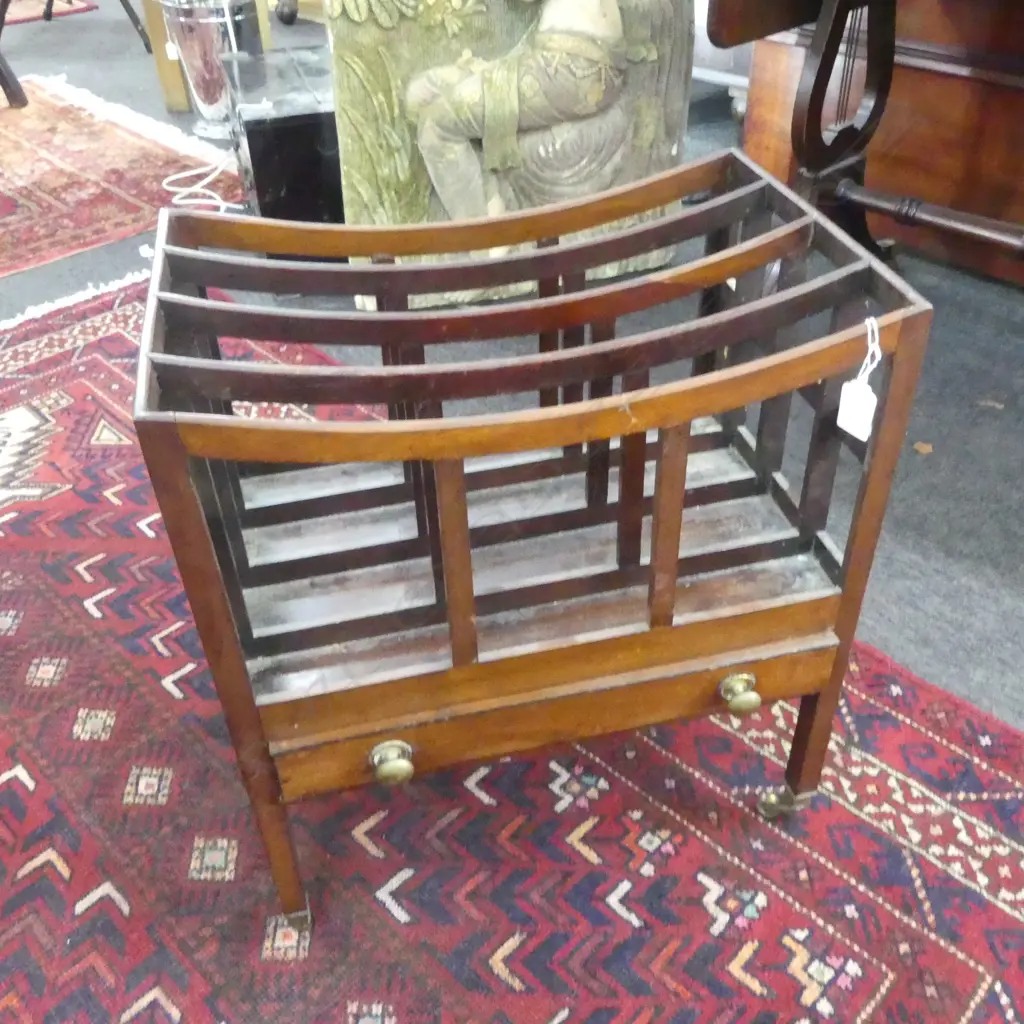 ANTIQUE MAHOGANY CANTERBURY ON CASTORS 450x300x500mm Image 1++