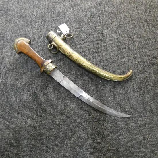 OLD MOROCCAN KOUMIA DAGGER embossed brass sheath wooden grips