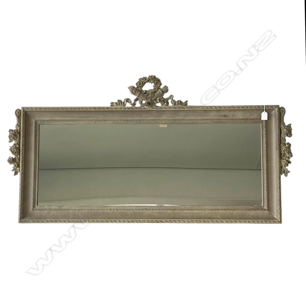 FRENCH-STYLE WOODEN MIRROR, W CARVED FLORAL PEDIMENT & SIDES, 1200 x 630mm  Image 1++