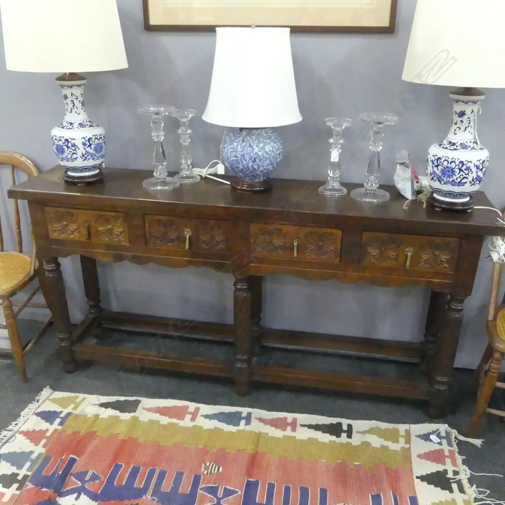 SIDEBOARD w. 4 CARVED WOODEN DRAWERS 1645x345x790mm Image 1++