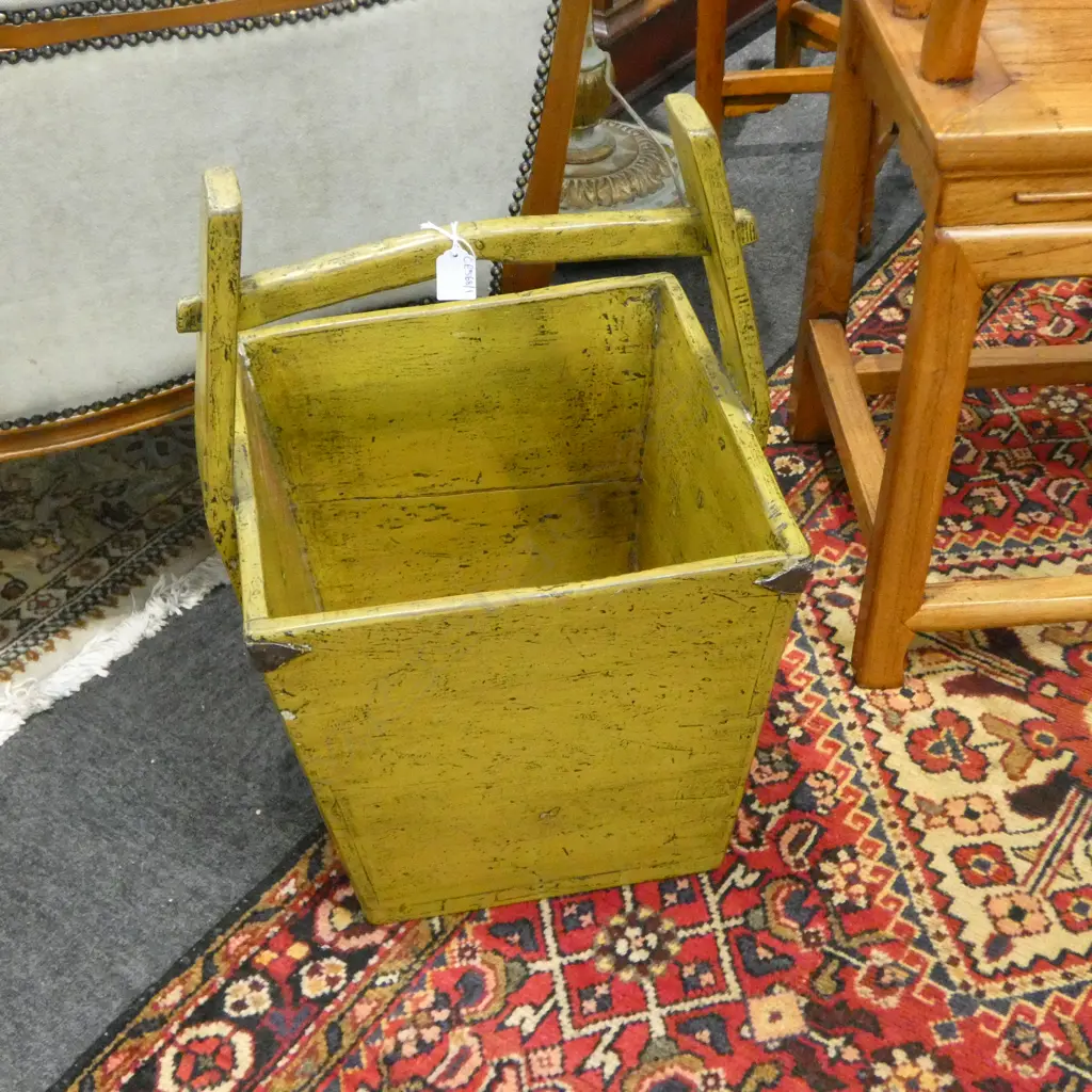 ORIENTAL YELLOW PAINTED WOODEN BUCKET H.550mm Image 1++