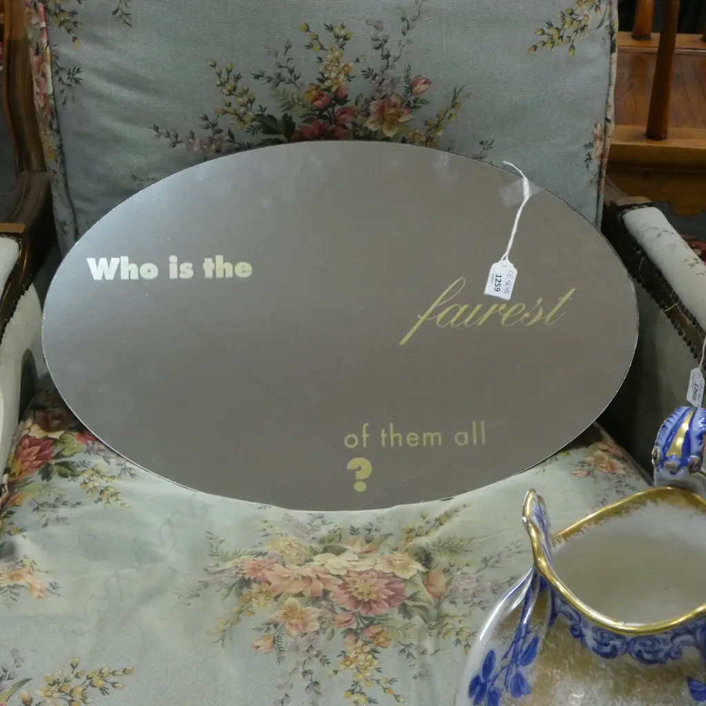 OVAL MIRROR 'WHO IS THE FAIREST OF THEM ALL' 355x560mm Image 1++