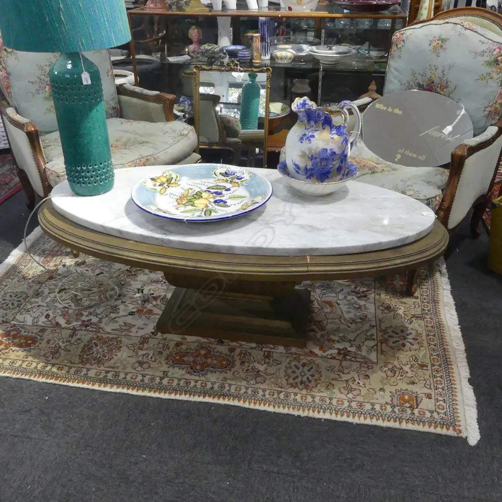 MARBLE TOP OVAL COFFEE TABLE 1400x700x480mm Image 1++