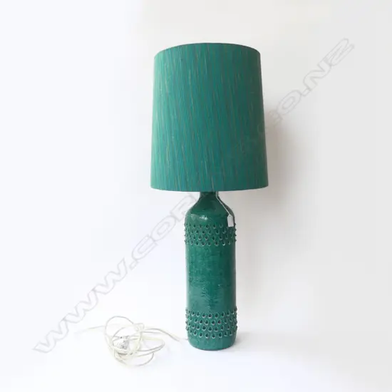 MID-CENTURY TEAL GLAZE CERAMIC BITOSSI TABLE LAMP, MARK TO BASE H.860mm minor chips