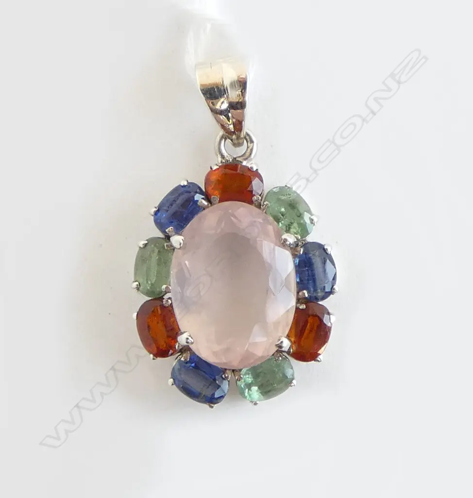 SILVER SET MULTI GEM STONE PENDANT, L.20mm Image 1++