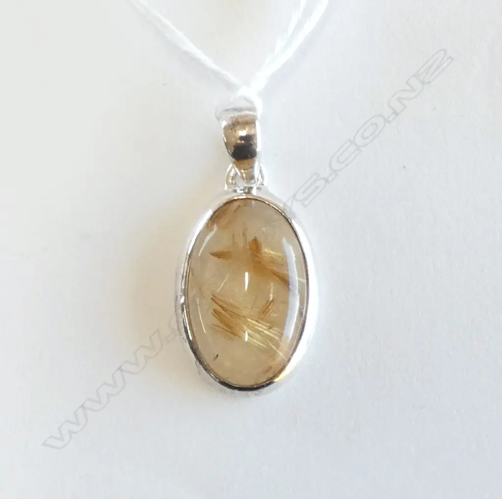 925 RUTILATED QUARTZ PENDANT HANDMADE IN EUROPE 30x20mm Image 1++