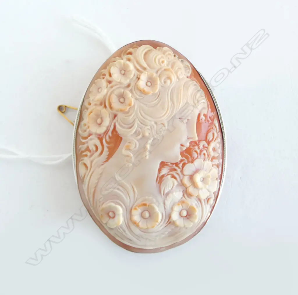 800 SILVER FRAMED VINTAGE LARGE CAMEO H.65mm Image 1++