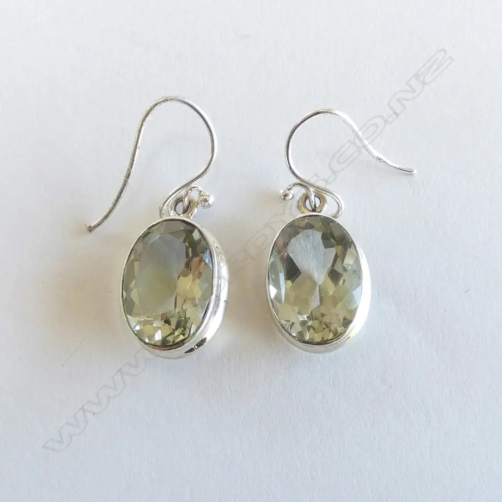 PR SILVER SET GREEN AMETHYST EARRINGS Image 1++
