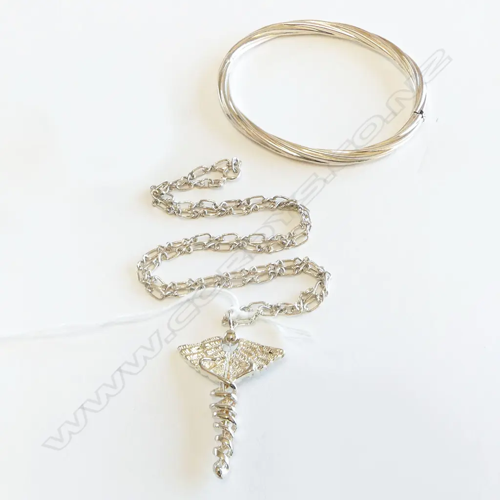 925 SILVER BANGLE & CHAIN 14.8grms + SILVER? MEDIC PENDANT L.50mm Image 1++