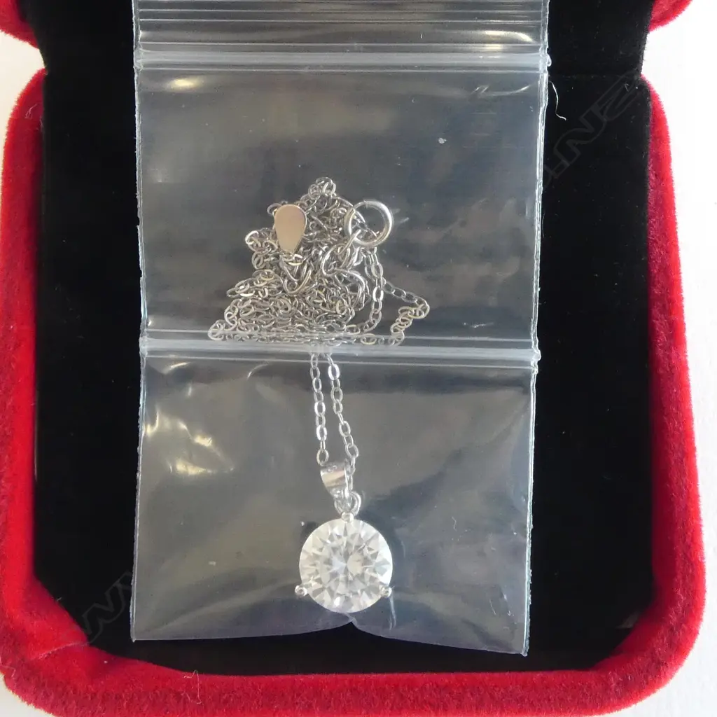 SILVER SET MOISSANITE PENDANT on SILVER CHAIN, 3ct (GRA cert) Image 1++