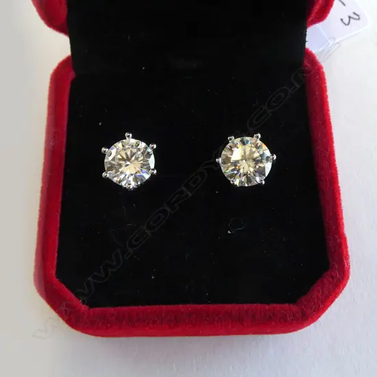 PR SILVER SET MOISSANITE STUD EARRINGS, 2ct (GRA cert.)