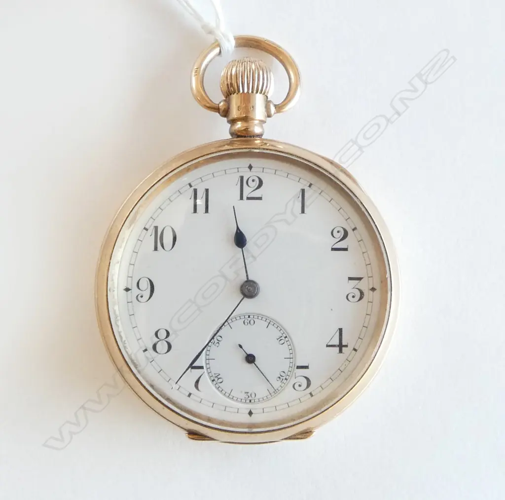 9ct GOLD OPEN FACE GENT'S POCKET WATCH, 17 JEWEL SWISS MOVEMENT, 92gm Image 1++