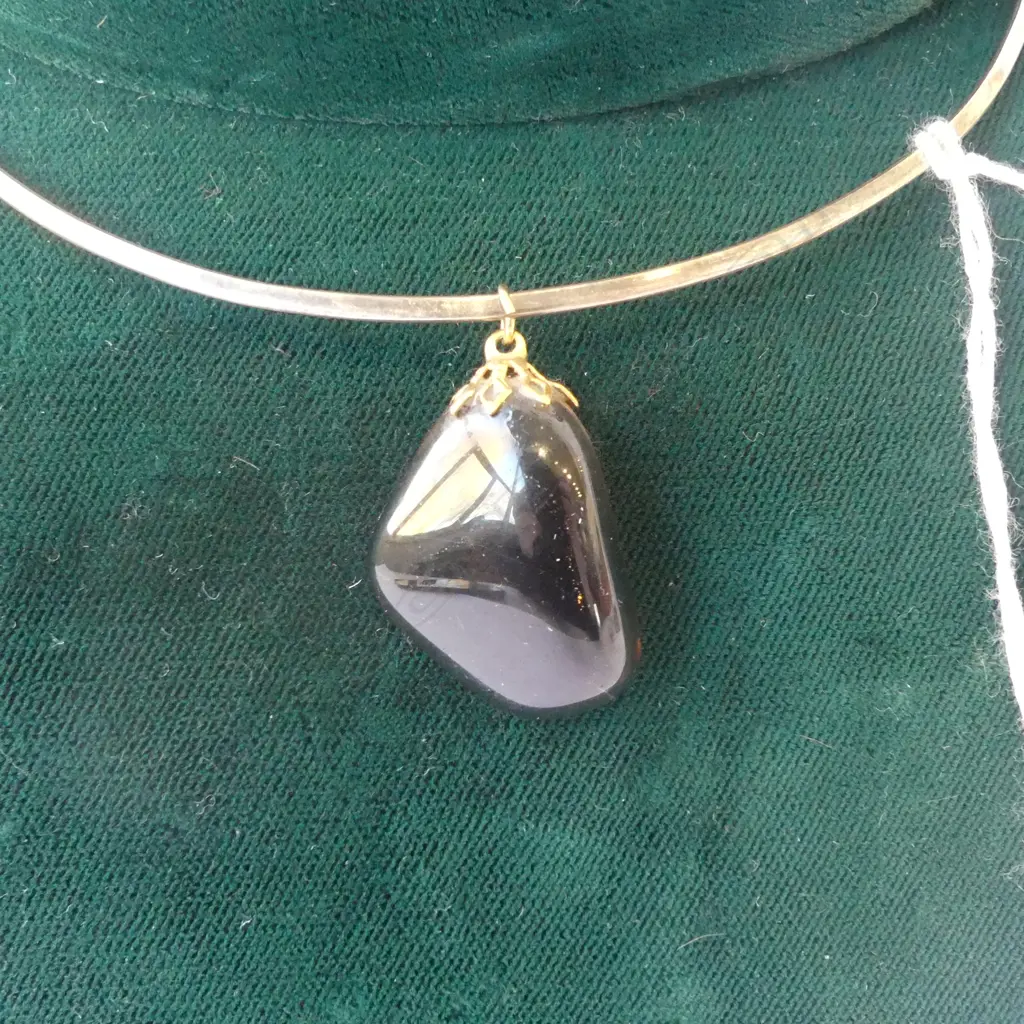 925 SILVER CHOKER NECKLACE w. STONE PENDANT Image 1++