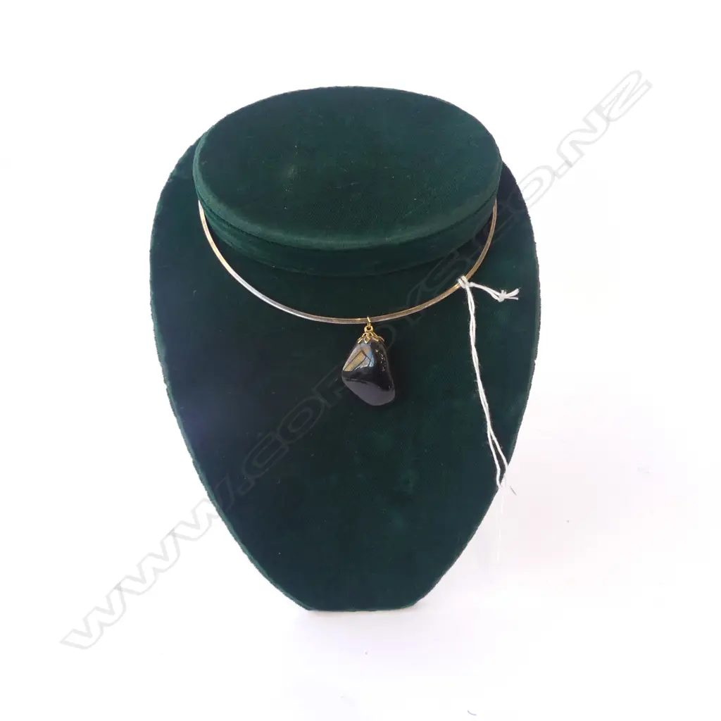 925 SILVER CHOKER NECKLACE w. STONE PENDANT Image 1++