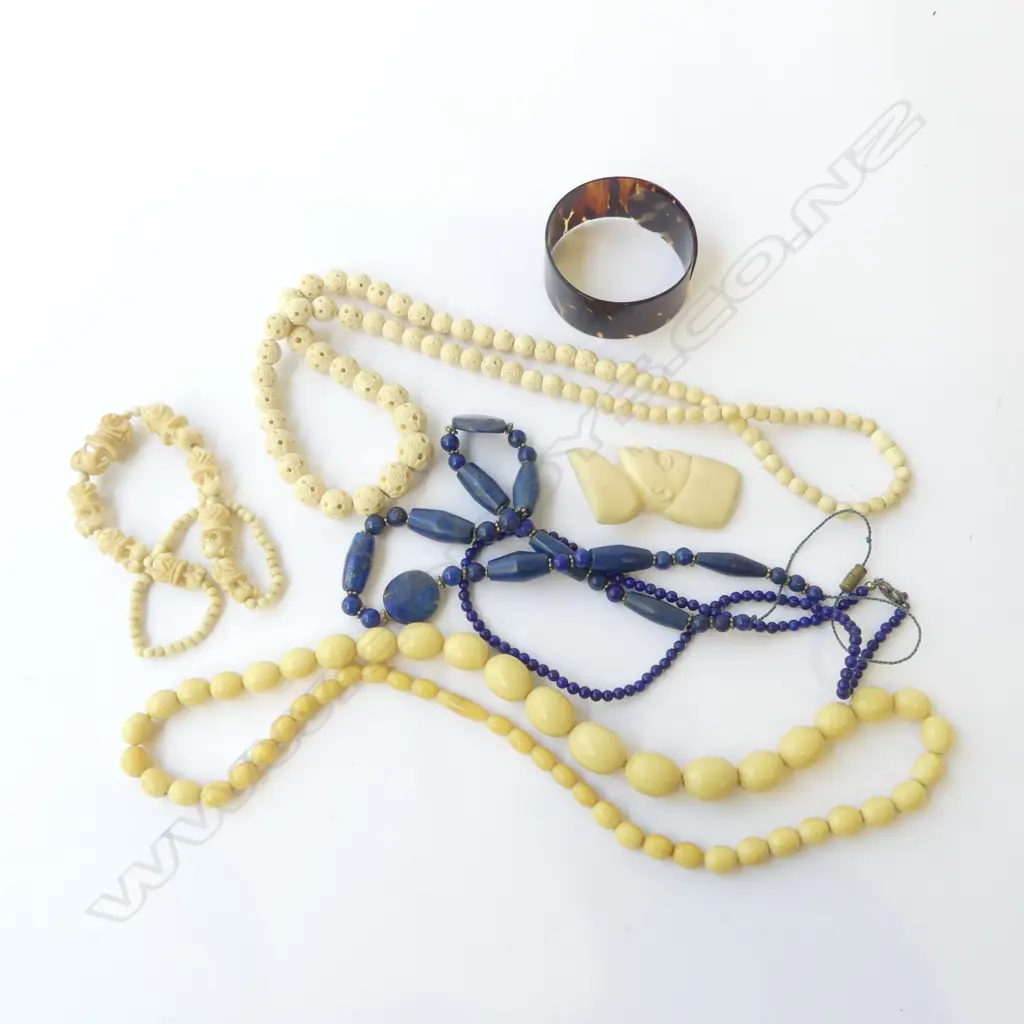 NECKLACES; 2 LAPIS LAZULI, BONE + TORTOISE SHELL BRACELET ETC Image 1++