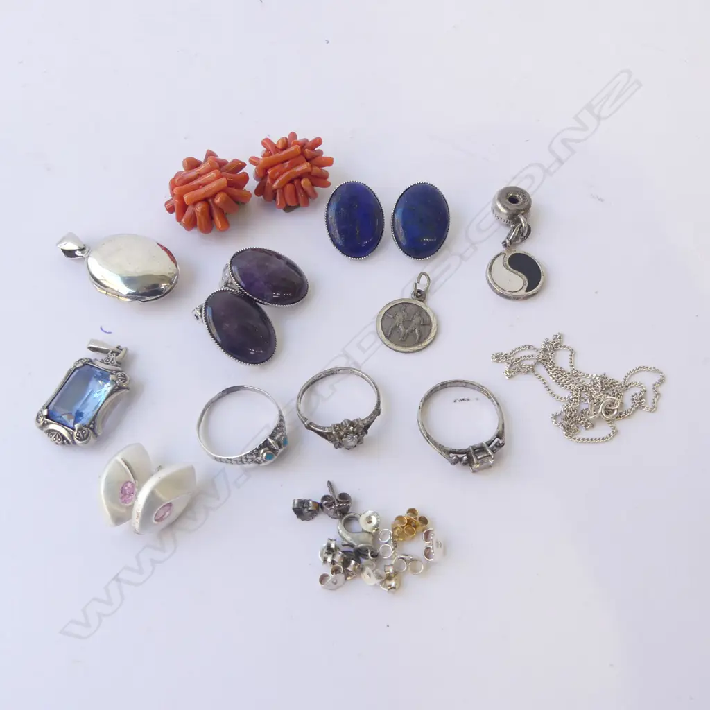 COSTUME EARRINGS, CORAL & GEMSTONE & PCS SILVER JEWELLERY, some w stones Image 1++