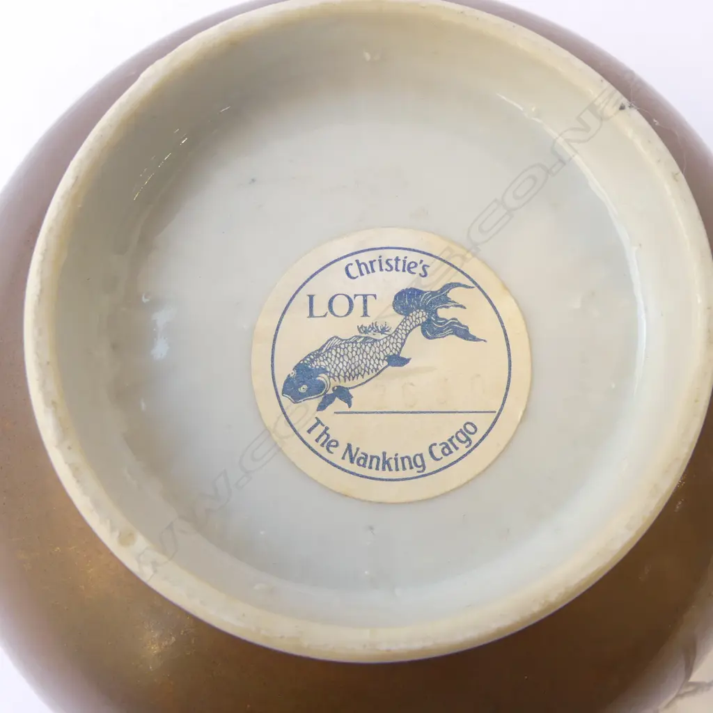 18thC B/W CHINESE NANKING CARGO PORCELAIN BOWL w. CHRISTIES LABEL 150mm dia hairline Image 1++