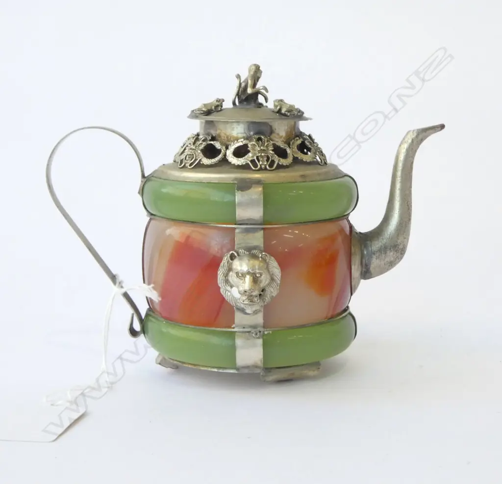 CHINESE JADE & METAL TEAPOT Image 1++