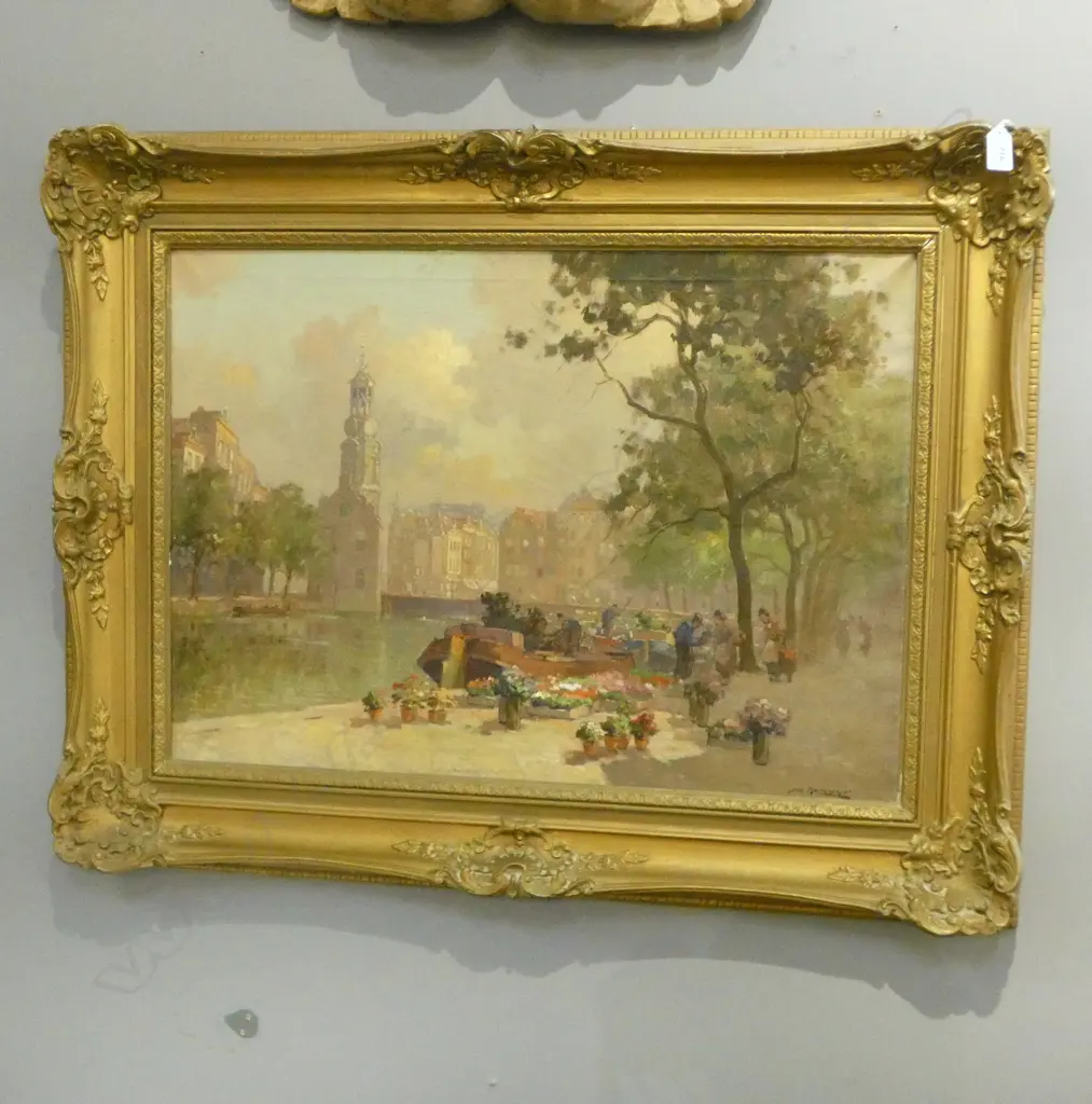 SIGNED ARTWORK, DUTCH CANAL SCENE, OIL ON CANVAS 485x685mm Image 1++