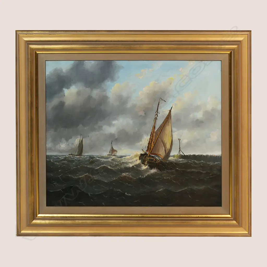 ARTIST SIGNATURE INDISTINCT, BOATING SCENE, OIL ON BOARD,490x590mm Image 1++