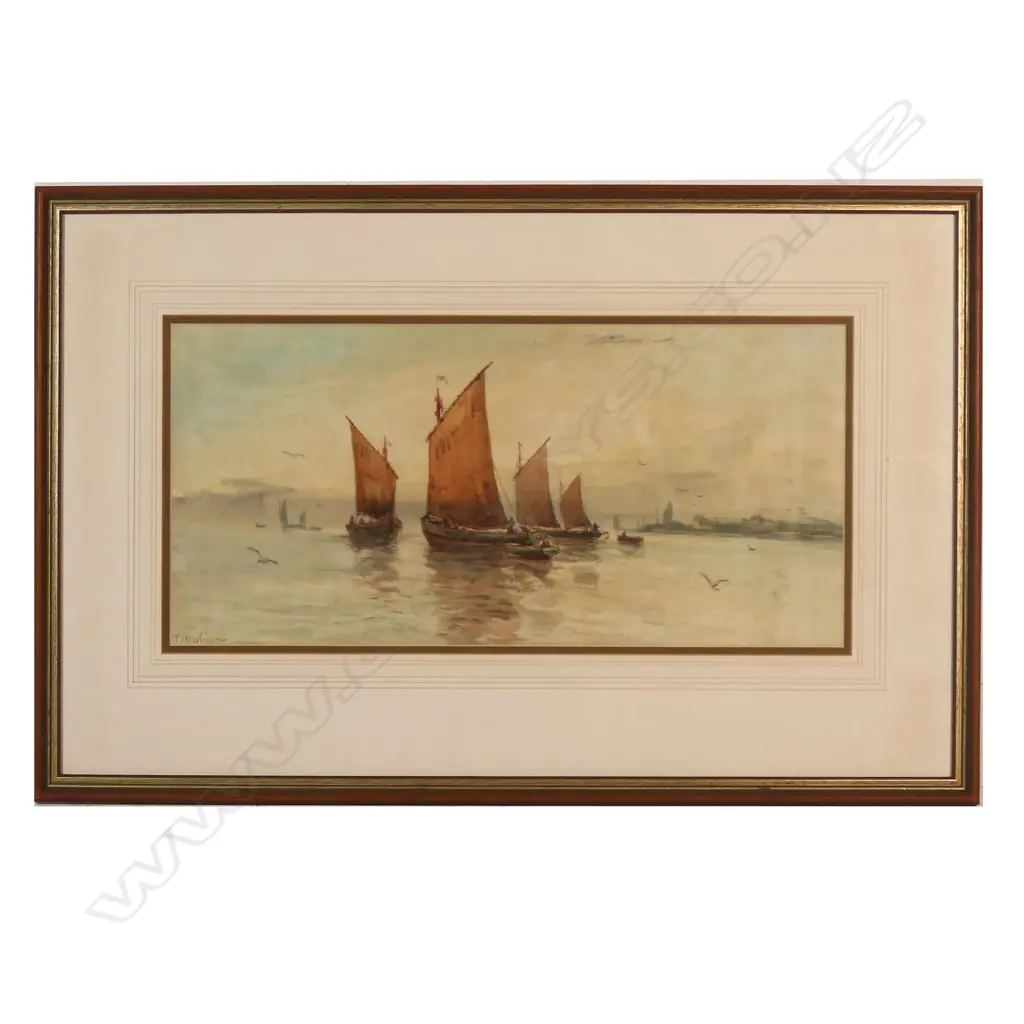 THOMAS MORTIMER (1880-1920), FISHING BOATS, WATERCOLOUR, 240x500mm Image 1++