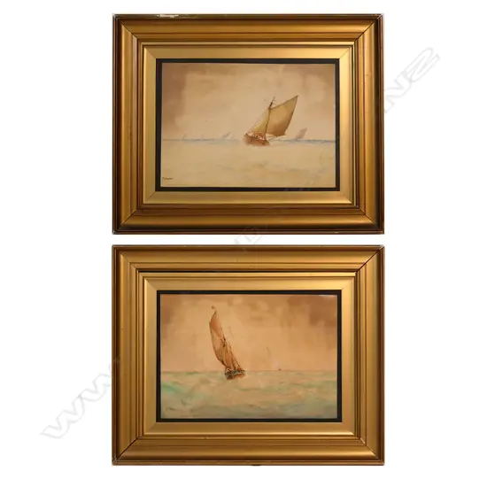 2 WORKS by FRED GRAYSON SAYRE (1879-1938) (USA), SAILING SCENES, WATERCOLOUR, 250x350mm (1 FRAME DAMAGED w. NO GLASS)