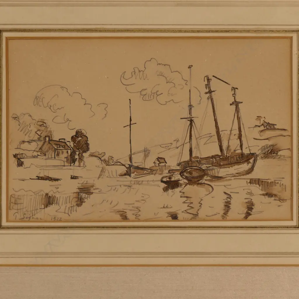 PAUL SIGNAC, BOATING SCENE, WATERCOLOUR, 120x200mm Image 1++