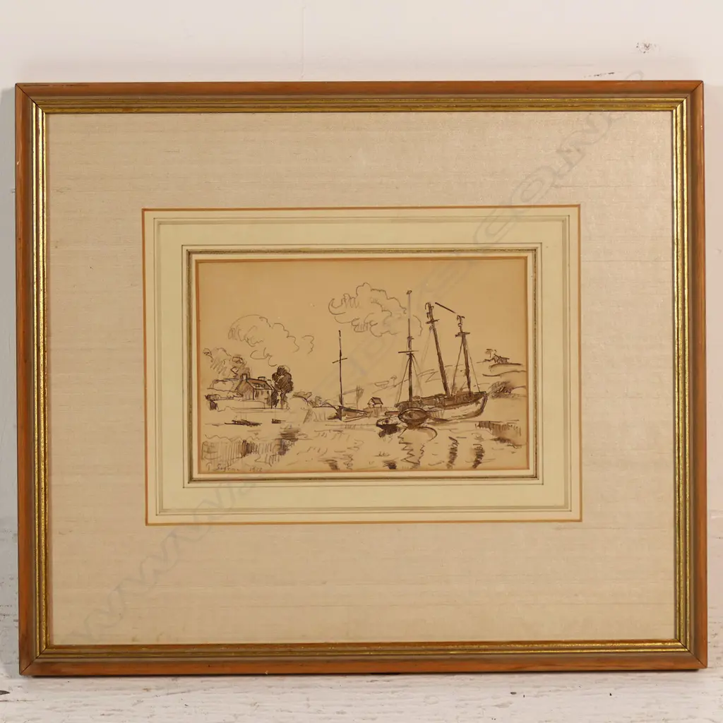 PAUL SIGNAC, BOATING SCENE, WATERCOLOUR, 120x200mm Image 1++
