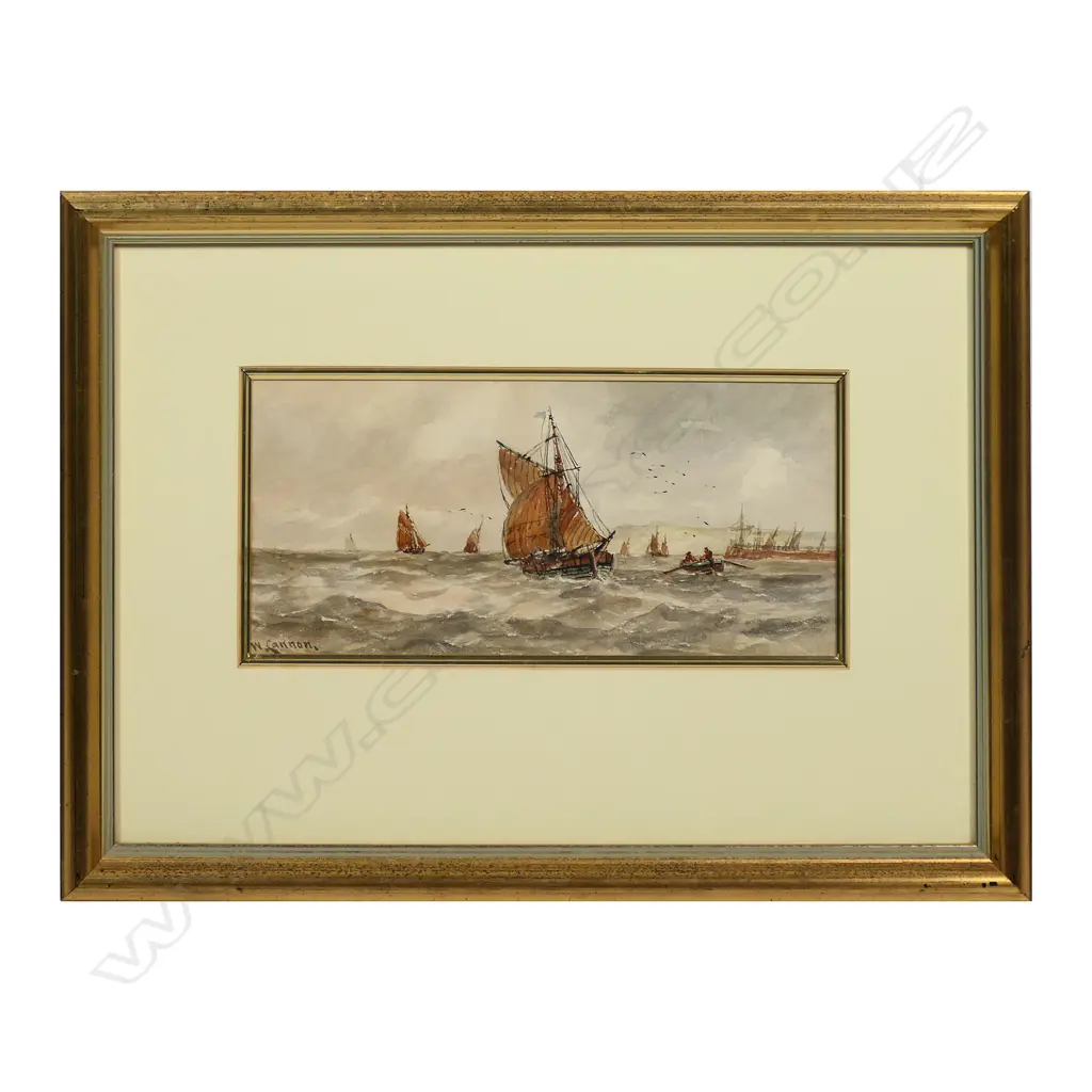 WILLIAM CANNON (UK), COASTAL SCENE, WATERCOLOUR, 130x270mm Image 1++