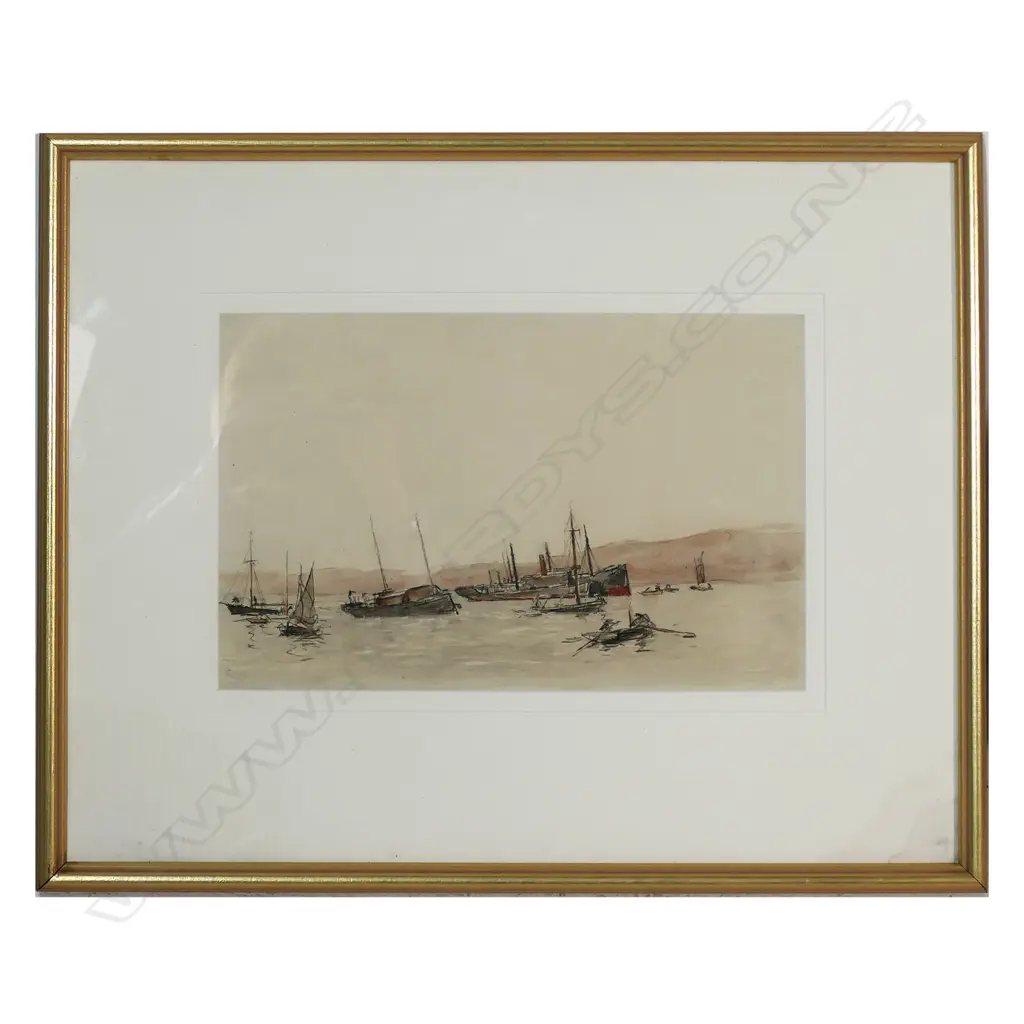 UNSIGNED FRAMED BOATING SCENE, WATERCOLOUR, 230x360mm Image 1++