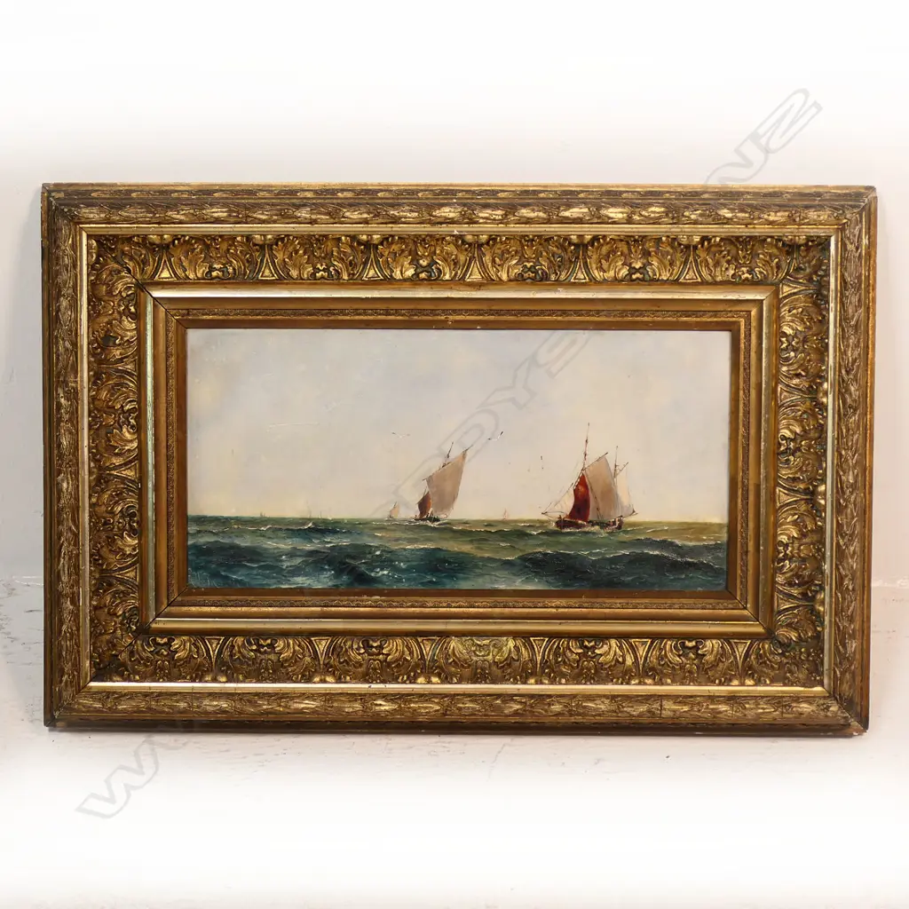 ARTIST SIGNATURE INDISTINCT, BOATING SCENE, OIL 160x340mmmm Image 1++