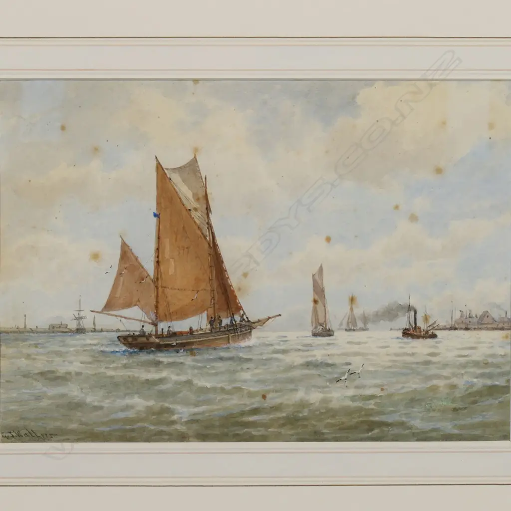 GEORGE STANFIELD WALTERS (1838-1924), COASTAL SCENE, WATERCOLOUR, 175x250mm Image 1++