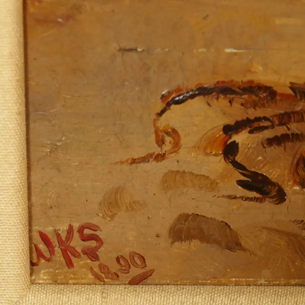 ANTIQUE OIL, SIGNED 'WKS' & DATED 1890, BEACH SCENE, 345x255mm Image 1++