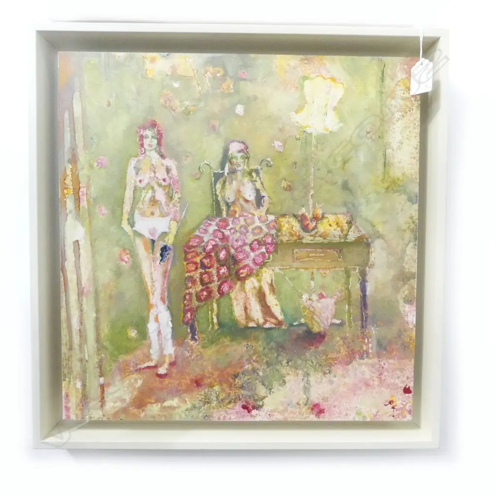 VICTORIA CASSELLS 'SISTERS MEND AND MAKE DO,,' OIL ON BOARD signed entitled dated 2010 verso 400 x 390mm Image 1++