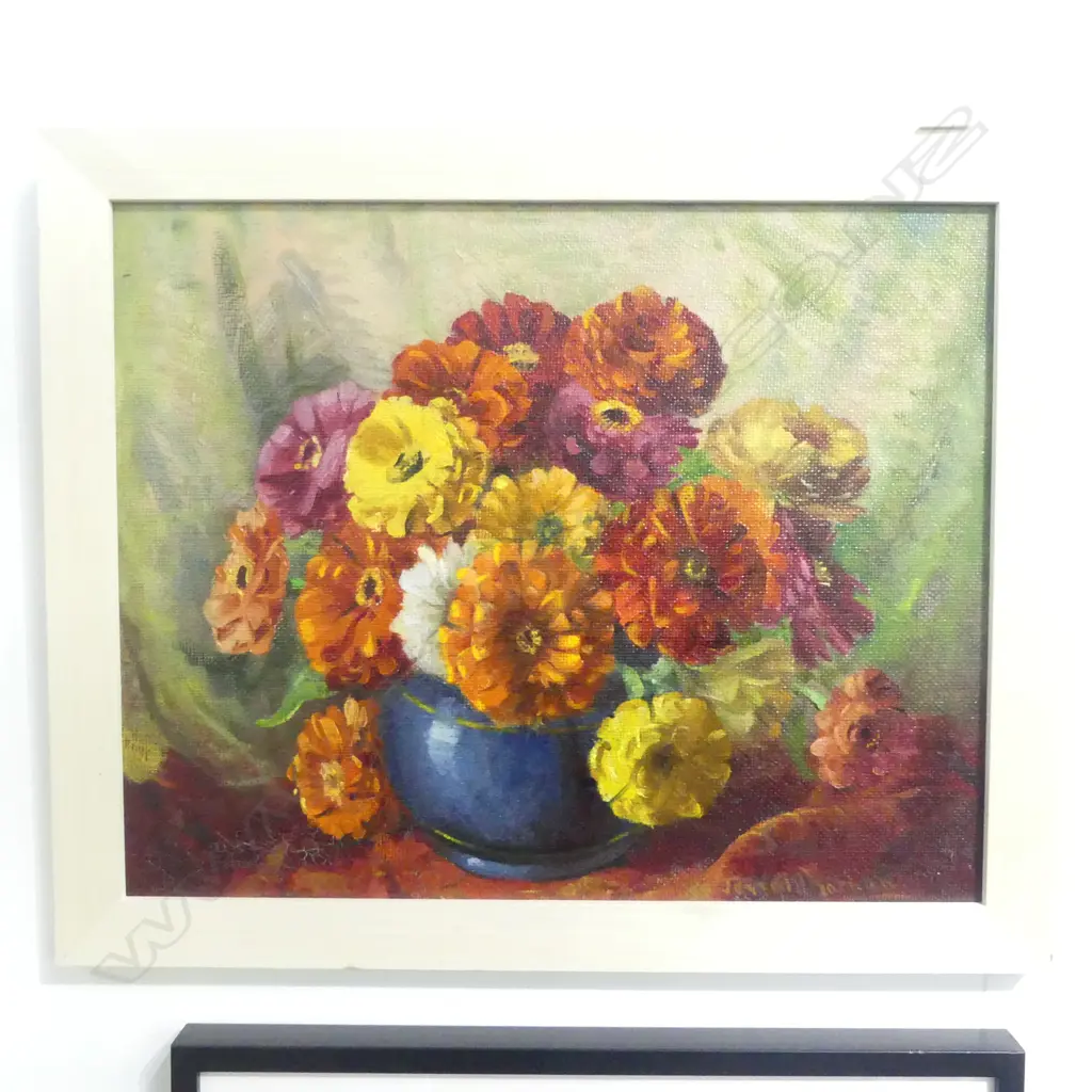 JERROD NATHAN, FLORAL STILL LIFE, OIL ON BOARD 395x490mm Image 1++
