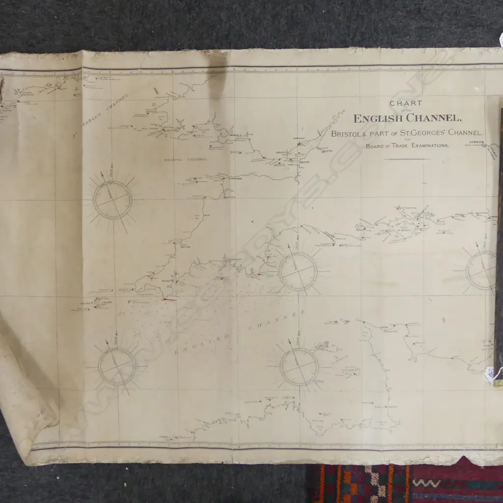 UNFRAMED VINTAGE CANVAS BACKED NAUTICAL CHART OF THE ENGLISH CHANNEL & BRISTOL L910MM Image 1++