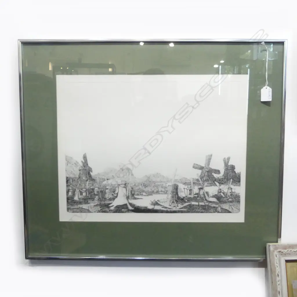PAUL VAN DEN BURGH, ABSTRACT LANDSCAPE w. WINDMILLS' LITHOGRAPH 19/35 370x470mm Image 1++