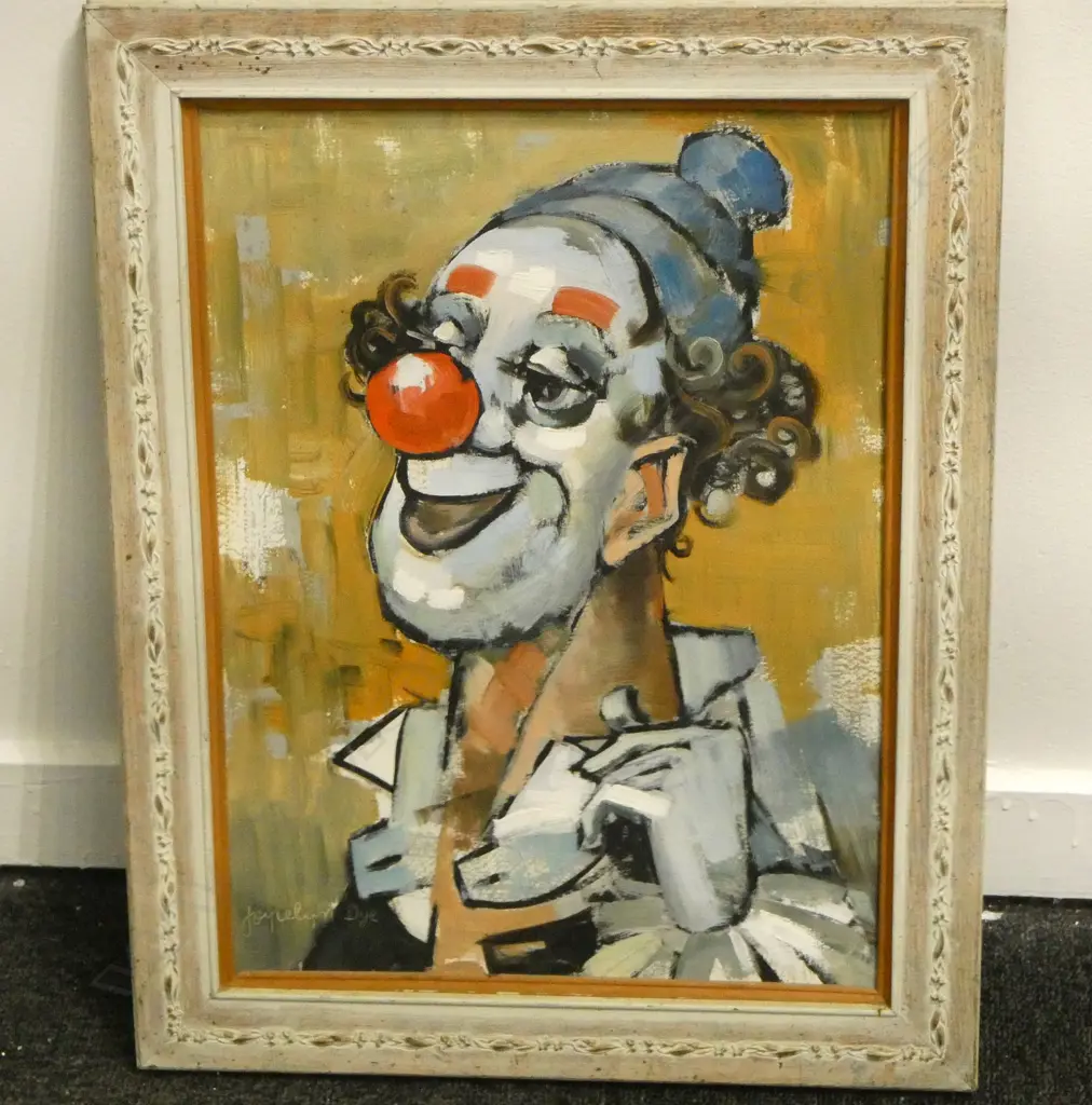 JOYCELYN DYE 'LAUGHING CLOWN' OIL ON BOARD 385x280mm Image 1++