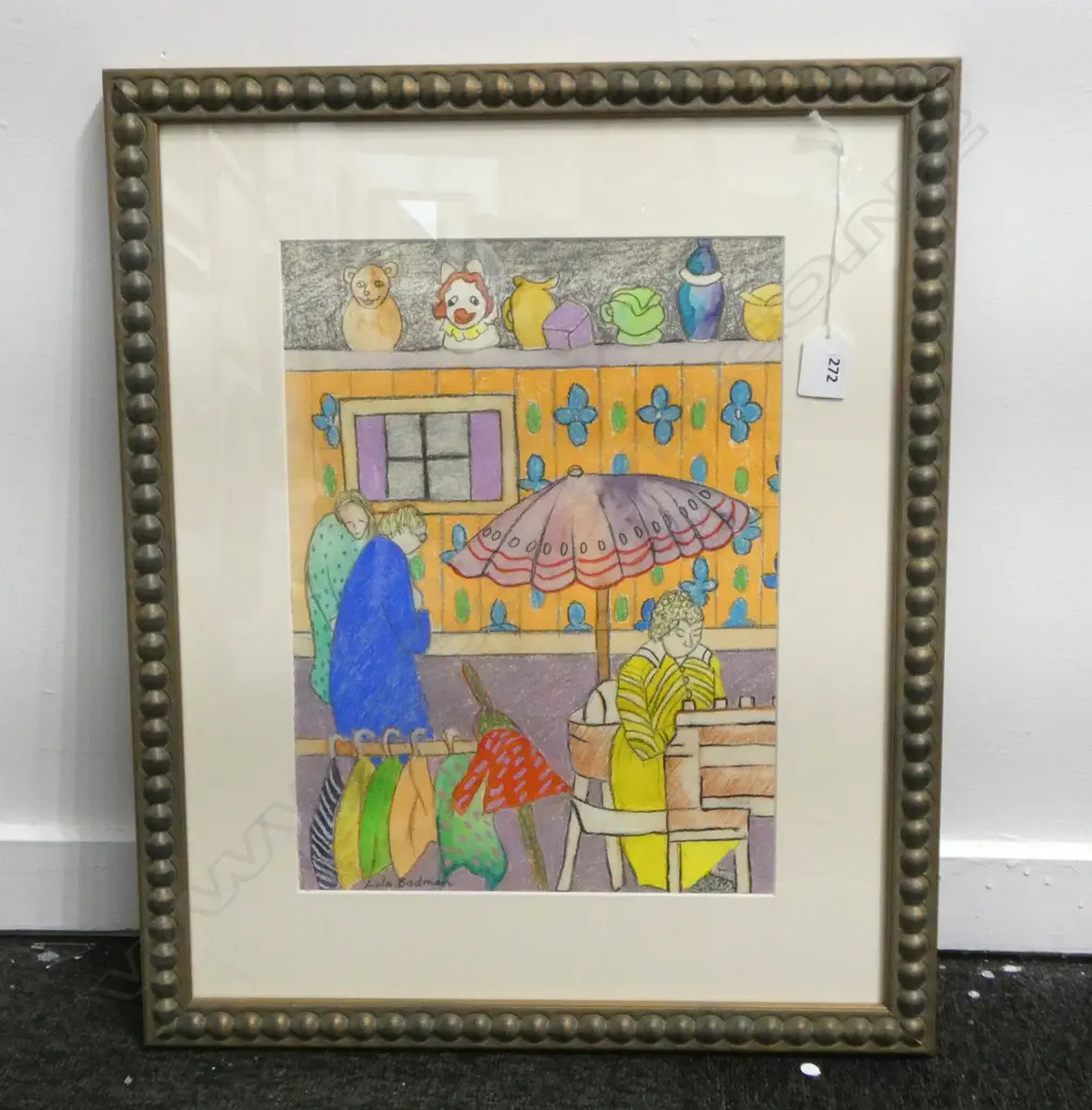 LOLA BADMAN, ABSTRACT STREET SCENE, MIXED MEDIA ON PAPER 345x255mm Image 1++