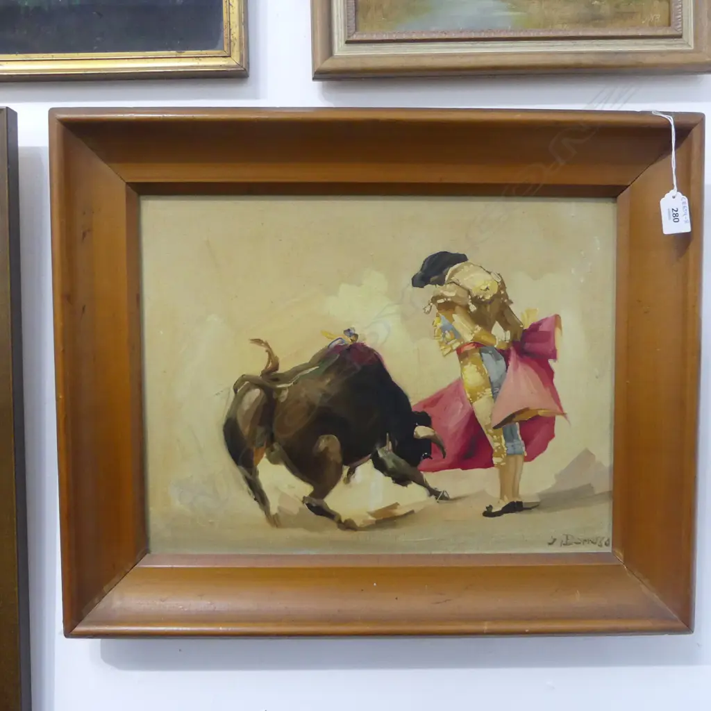 ARIST UNKNOWN, BULL FIGHT, OIL ON BOARD, SIGNED, 330x430mm Image 1++