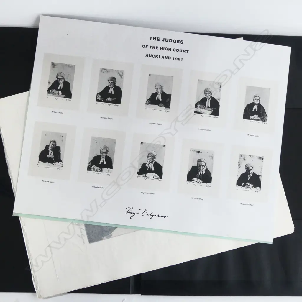 ROY DALGARNO 'THE JUDGES OF THE AUCKLAND HIGH COURT 1981' 10 ENGRAVINGS + COVER SHEET IN FOLIO 73/100 520x400mm Image 1++